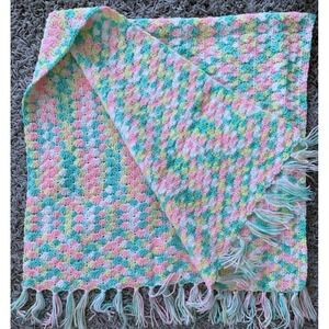 Baby Nursery Pastels Hand Crochet Blanket Pink Mint Yellow Nursery 64x29 Unused